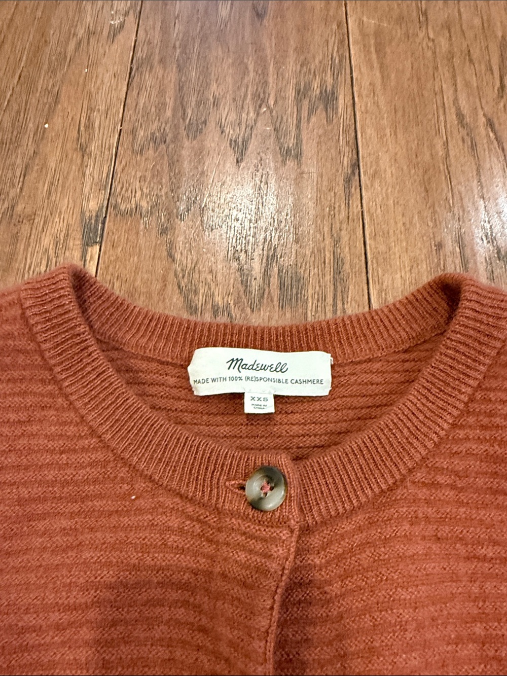 Madewell Rust Ribbed Button-Front Women's Cardigan, XXSmall - Picture 2 of 6